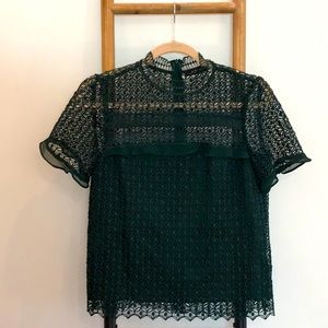 Hunter green crochet blouse